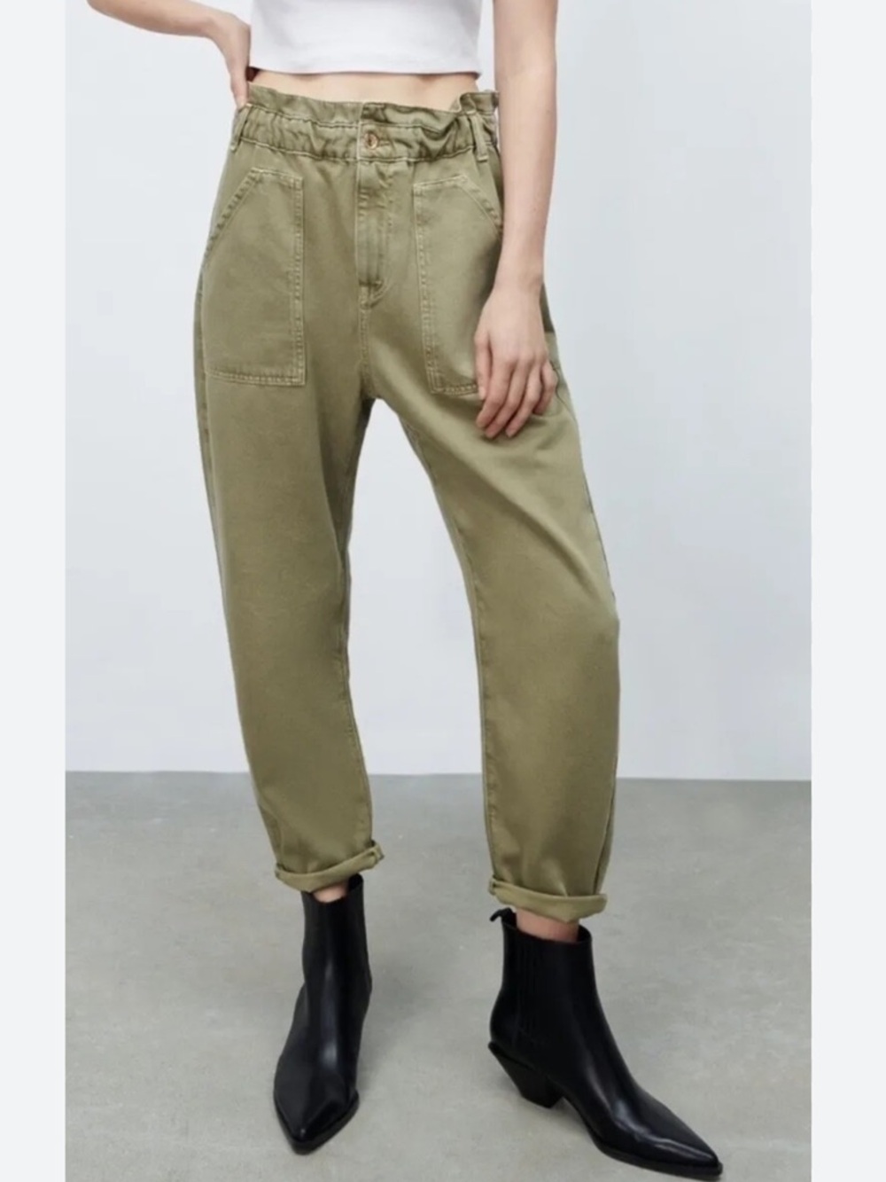 Zara Paper Bag Fit Carrot Ankle Jeans